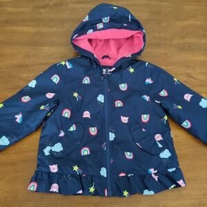 Carter's Girls  Navy Blue & Rainbow, Cat, Unicorn Hooded Fleece Lined jacket 3T